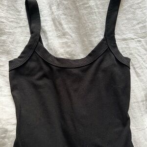AQUA Ribbed Black Bodysuit Cami